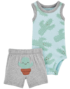 Conjunto "Carter´s" - 2 piezas body verde con cactus + short gris