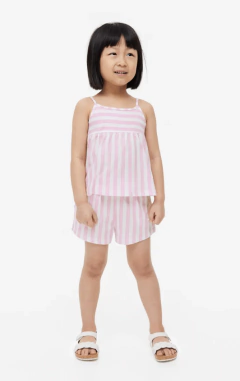 Short "H&M" - Rayado rosa y blanco con bolsillos - comprar online