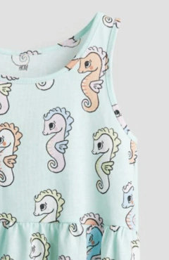 Vestido H&M - Big girl - Verde agua con caballitos de mar - comprar online