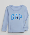 Buzo "Gap". Cuello redondo celeste, logo azul y detalle en rosa