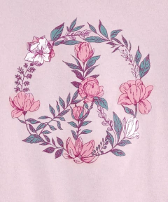 Remera "Osh Kosh" - Rosa oscuro con simbolo de paz con flores - comprar online