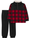 Conjunto "Carter´s" - 2 piezas buzo + pantalón micropolar negro y rojo con cuadritos