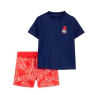 Conjunto "Carter´s" - Remera UV manga corta azul + malla roja con ananás