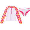 Malla "Andy & Evan" - 2 piezas, remera UV lila y fucsia con naranjas + bombacha reversible