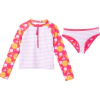Malla "Andy & Evan" - 2 piezas, remera UV lila y fucsia con naranjas + bombacha reversible