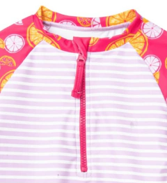 Malla "Andy & Evan" - 2 piezas, remera UV lila y fucsia con naranjas + bombacha reversible - tienda online