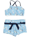 Malla "Snapper Rock" - 2 piezas minishort celeste con casas
