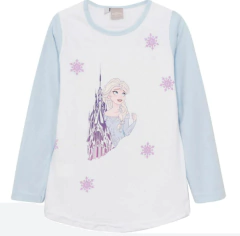 Pijama "Disney" - Frozen - Elsa, remera celeste y blanca con pantalón gris - comprar online