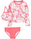 Malla "Carter´s" - 3 piezas, bikini + remera UV coral con flores