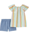 Conjunto "Carter´s" - 2 piezas. Remera poplin rayada + short algodón simil jean