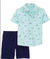 Conjunto "Carter´s" - 2 piezas camisa verde con peces + short azul oscuro