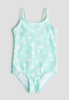 Malla "H&M" - Big Girl - Enteriza verde agua con dibujos en blanco