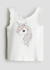 Musculosa H&M - Cruda con unicornio y volados en los breteles