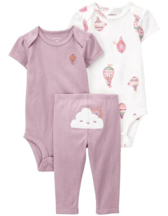 Conjunto "Carter´s" - 3 piezas lila con globos aerostáticos