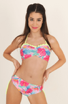 Bikini "Licor de Miel" - Floreada tropical, con detalles en amarillo (no flúo)