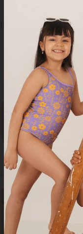 Malla "Licor de Miel" - Enteriza lila con flores naranjas - comprar online