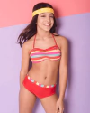 Bikini "Licor de Miel" - Rayada de colores con bombacha roja