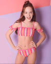 Bikini "Licor de Miel" - Rayada rosa, naranja y verde con doble bretel