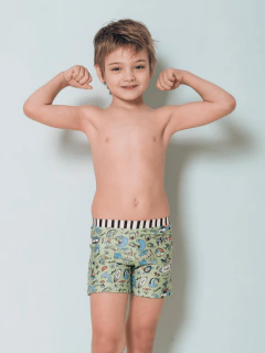 Malla "Licor de Miel" - Zunga verde con dibujitos y cintura rayada