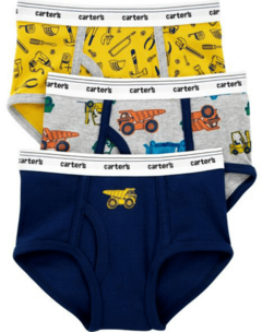 Slips "Carter´s" - Pack x 3 unidades - Amarillo, gris y azul con tractores y herramientas