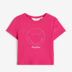 Remera H&M - De morley fucsia "Smile" con brillitos