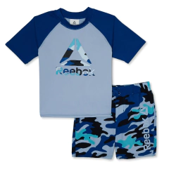 Conjunto "Reebok" - Remera UV manga corta + malla camuflada gris y azul