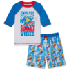 Conjunto "Minions" - Little Boy - Remera UV manga 3/4 + malla blanco, rojo y azul con Minions