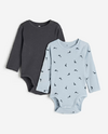 Bodies "H&M" - Pack x 2 unid , gris y azul con dinos, manga larga