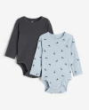 Bodies "H&M" - Pack x 2 unid , gris y azul con dinos, manga larga