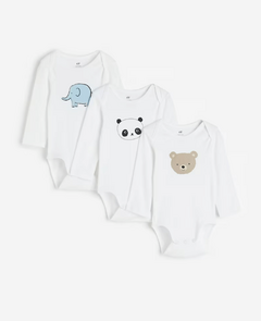 Bodies "H&M" - Pack x 3 blancos con animales estampados
