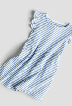 Vestido H&M - De morley , con mangas cortas rayado celeste y blanco - Lupeluz