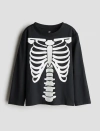Remera H&M - Negra manga larga con esqueleto