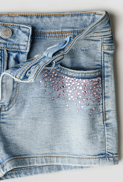 Short "H&M" - De jean celeste con brillitos rosas - comprar online