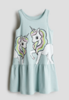 Vestido H&M - Little Girl - Verde con dos unicornios grandes