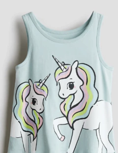 Vestido H&M - Verde con dos unicornios grandes en internet