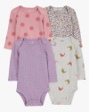 Bodies x 4 unidades - Lila, rosa y blanco , con manzanas y pajaritos