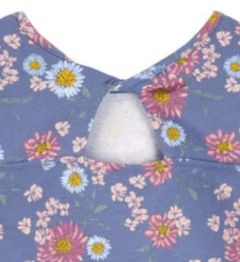 Remera "Osh Kosh" - Azul con flores grandes, corta con elástico - Lupeluz