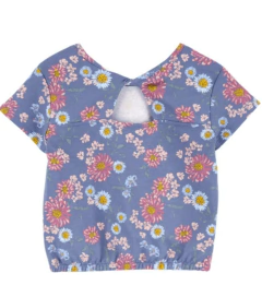 Remera "Osh Kosh" - Azul con flores grandes, corta con elástico en internet