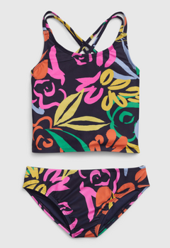 Malla "Gap" - Tankini azul marino con flores de colores - comprar online