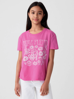 Remera "GAP". Fucsia con Belive y flores en internet