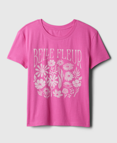 Remera "GAP". Fucsia con Belive y flores - comprar online