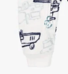 Osito "Carter´s", micropolar - Blanco con camiones azules, sin pies en internet