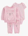 Conjunto "Carter´s" - 3 piezas buzo + jogging algodón rústico + body manga corta rosa con osito - comprar online