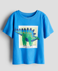 Remera H&M - Azul francia con dino dibujado grande - comprar online