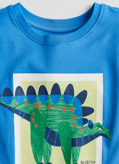 Remera H&M - Azul francia con dino dibujado grande - tienda online