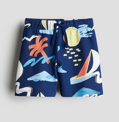 Short "H&M" - Big Boy - De algodón rústico azul con dibujos grandes - comprar online