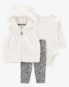 Conjunto "Carter´s" - 3 piezas chaleco blanco, body + pantalon gris estampado