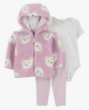 Conjunto "Carter´s" - 3 piezas campera peluche lila con osos + body + pantalón algodón rayadi - comprar online
