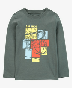 Remera "Osh Kosh" - Verde, manga larga, con estampa basquet - comprar online