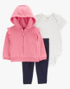 Conjunto "Carter´s" - 3 piezas campera micropolar rosa con corazones + body + calza simil jean - comprar online